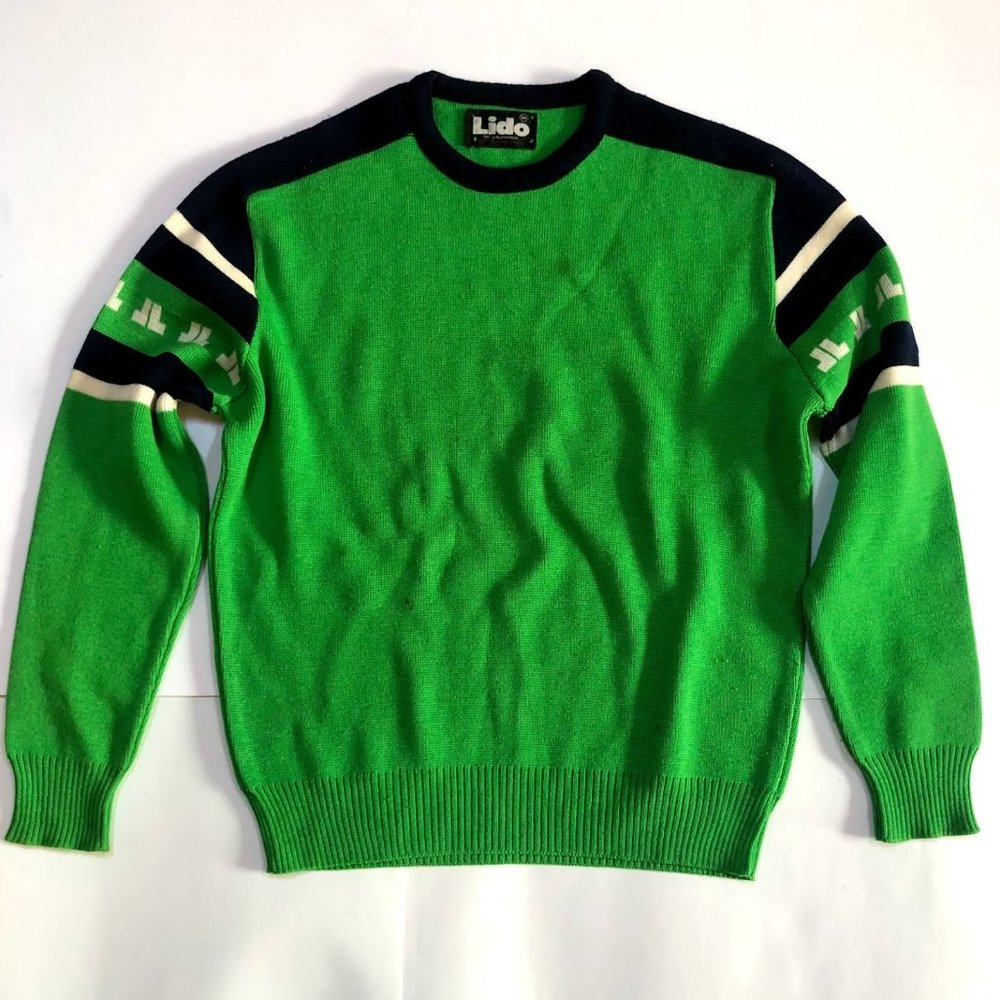 VINTAGE 70s Green Lido Ski Sweater